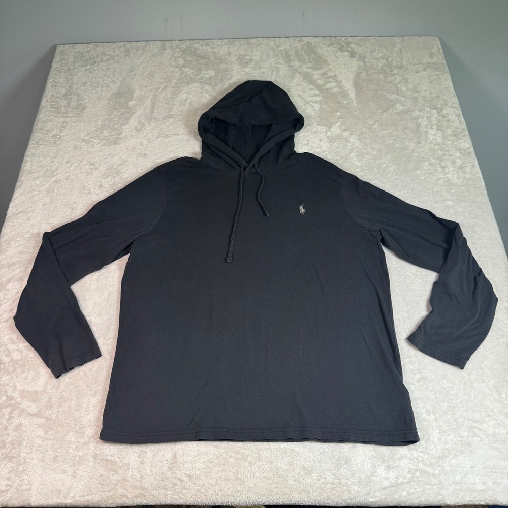 Polo Ralph Lauren Men Black Long Sleeve Cotton Jersey Pullover Hoodie L